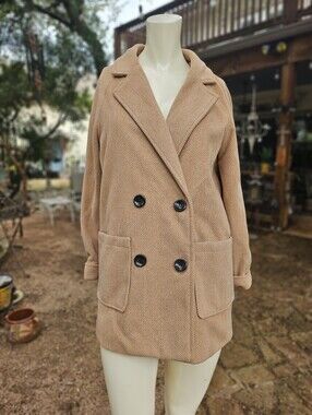 New W Tag Chartou Soft Tan & Rust Herringbone Blazer Jacket Double Breasted S